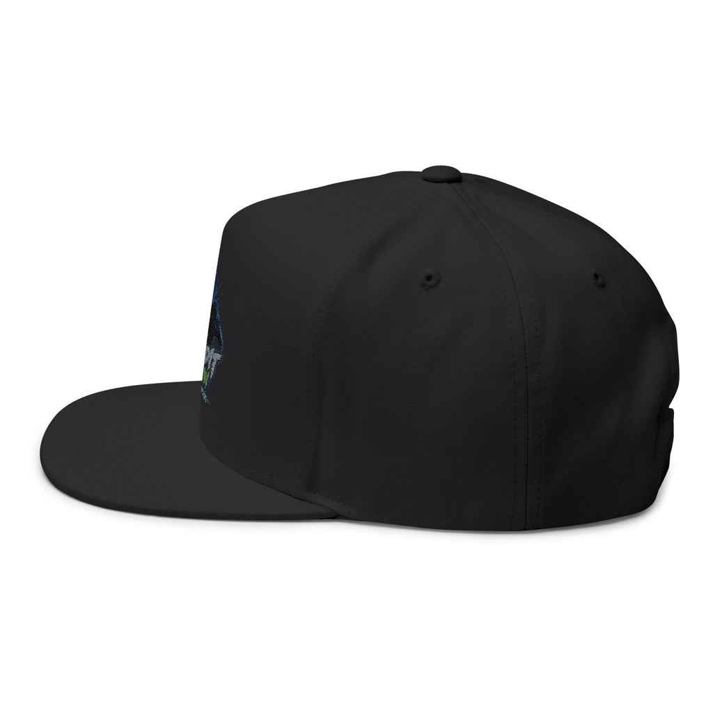Embroidered Flat Bill Cap — Send It Crew Skull Ribbon Logo