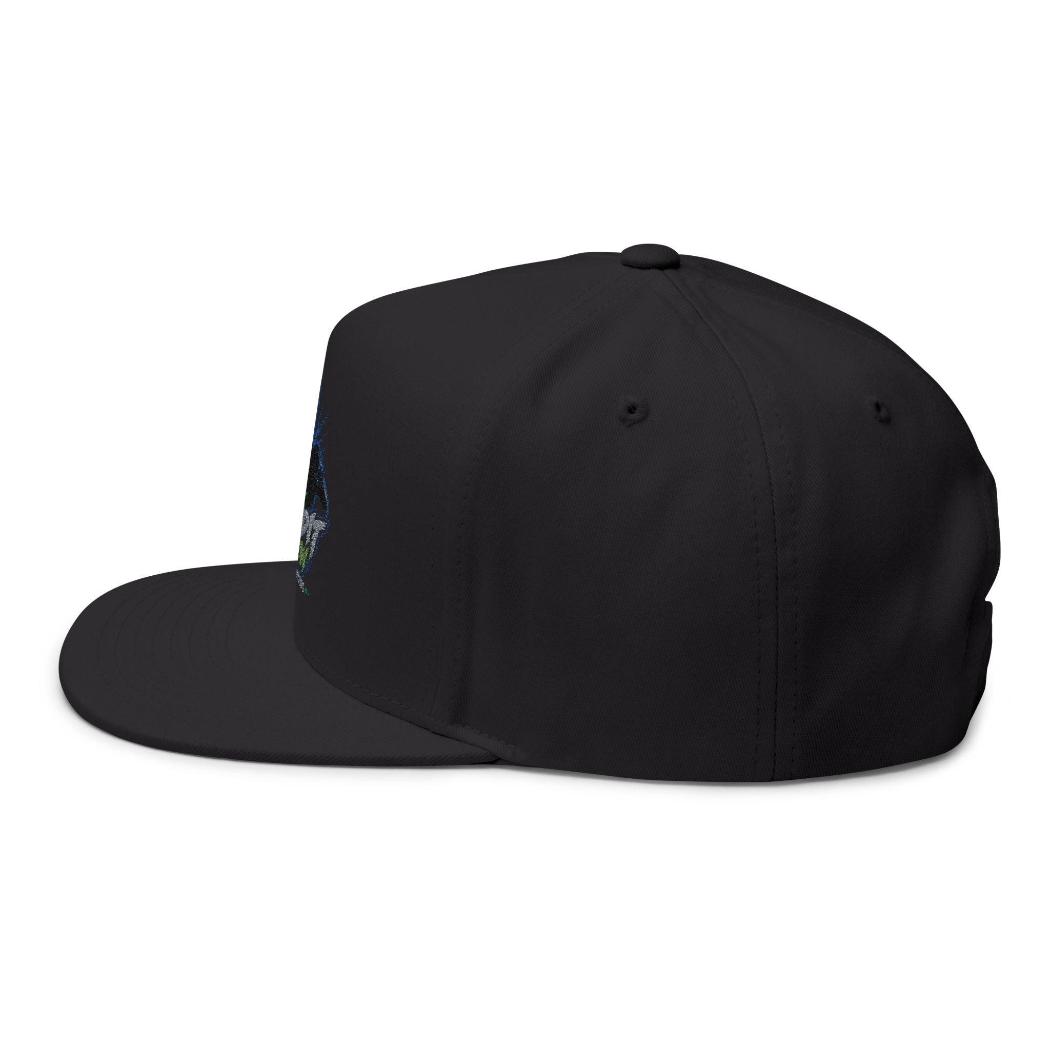 Embroidered Flat Bill Cap — Send It Crew Skull Ribbon Logo