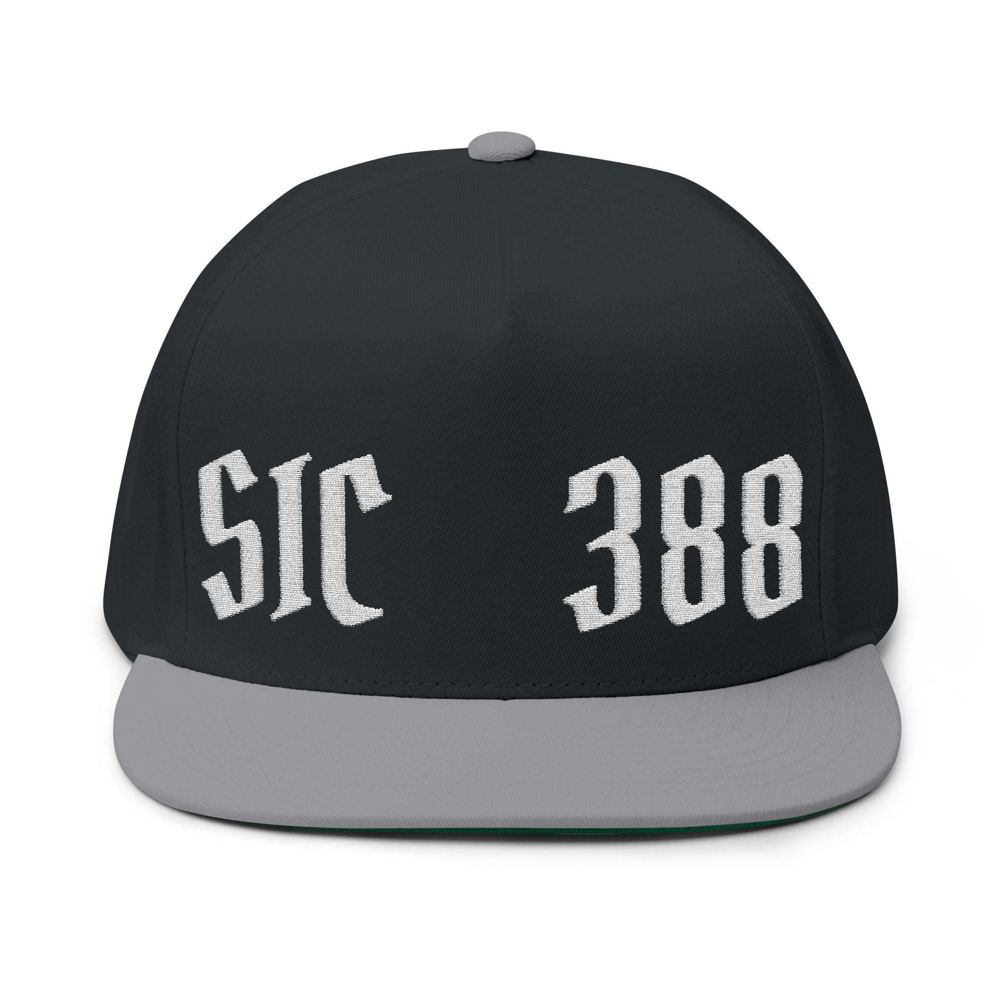 Embroidered Flat Bill Cap — Custom Gothic Text Snapback