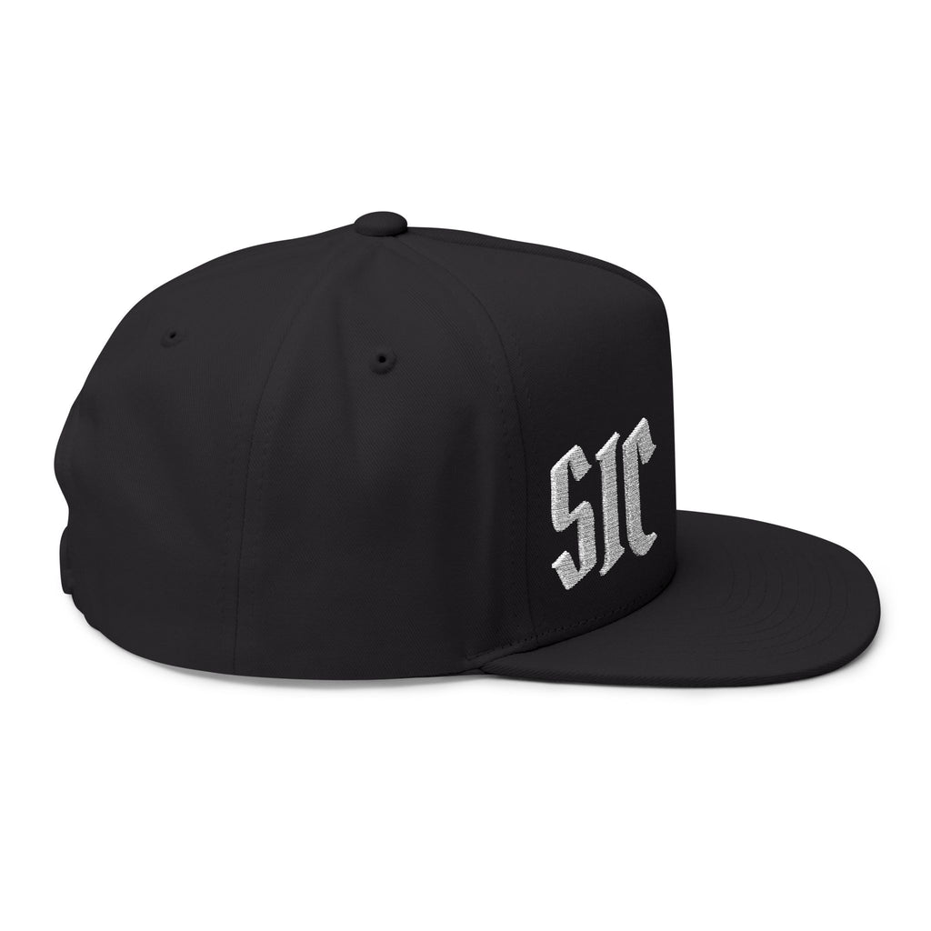 Embroidered Flat Bill Cap — Custom Gothic Text Snapback