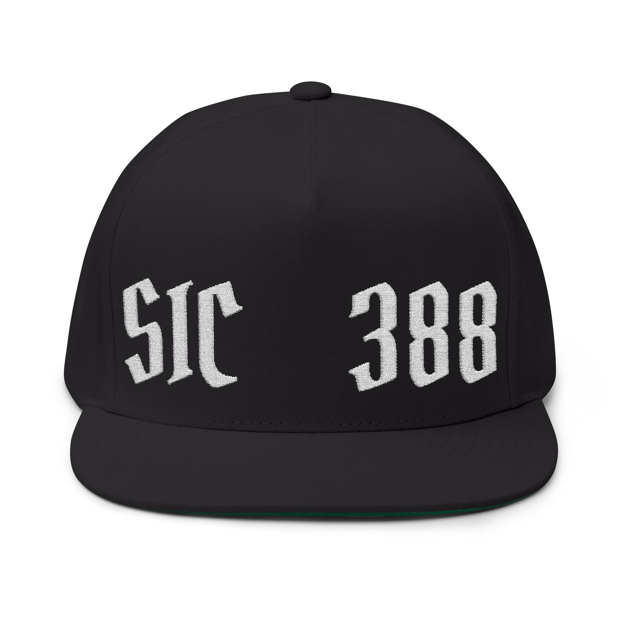 Embroidered Flat Bill Cap — Custom Gothic Text Snapback
