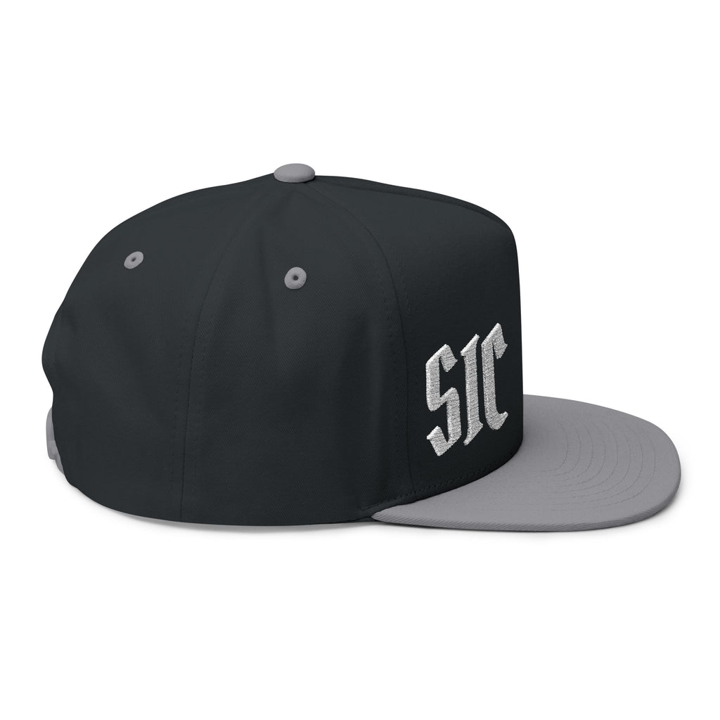 Embroidered Flat Bill Cap — Custom Gothic Text Snapback