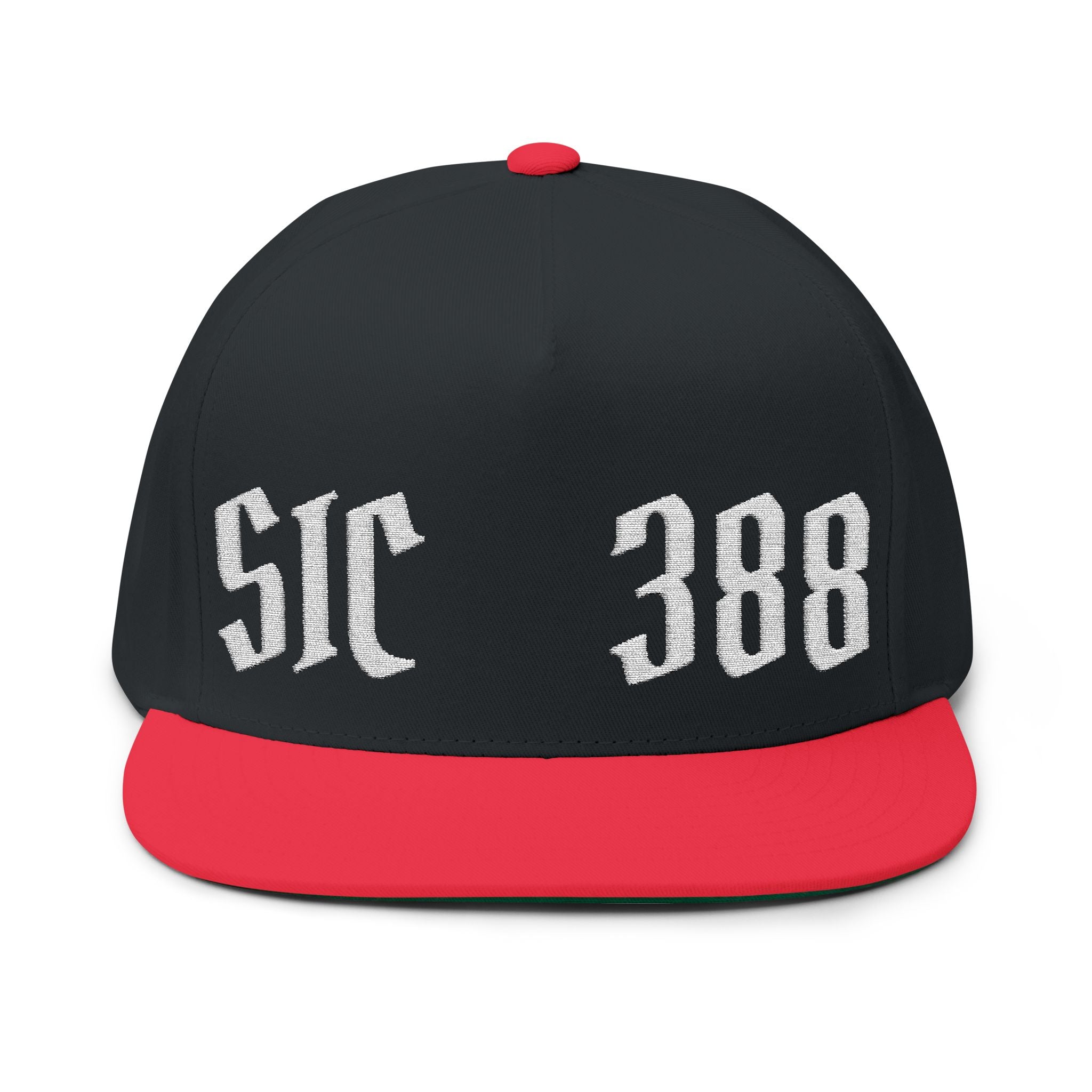 Embroidered Flat Bill Cap — Custom Gothic Text Snapback
