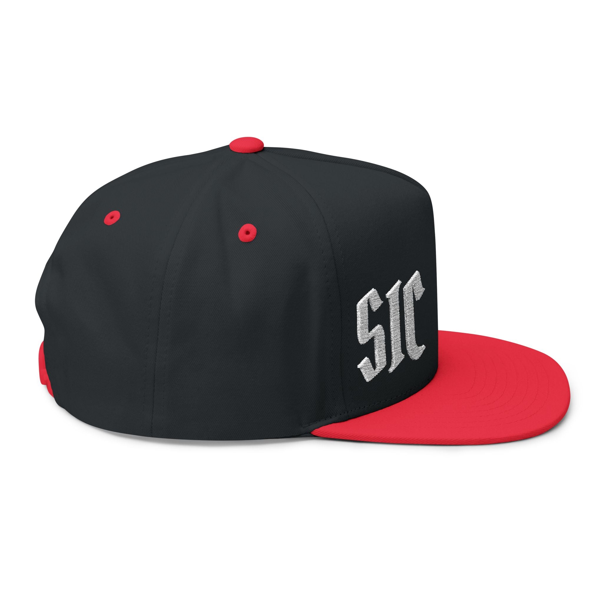 Embroidered Flat Bill Cap — Custom Gothic Text Snapback