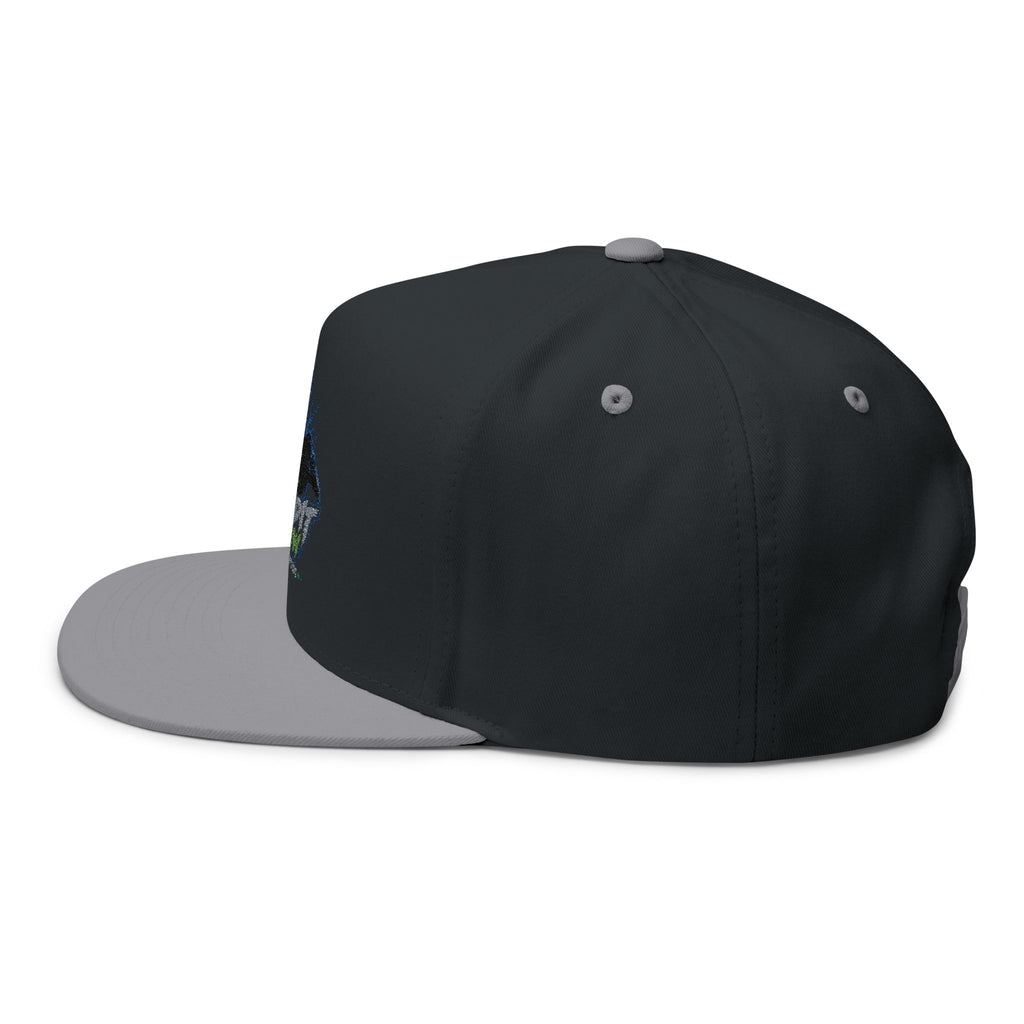 Embroidered Flat Bill Cap — Send It Crew Skull Ribbon Logo