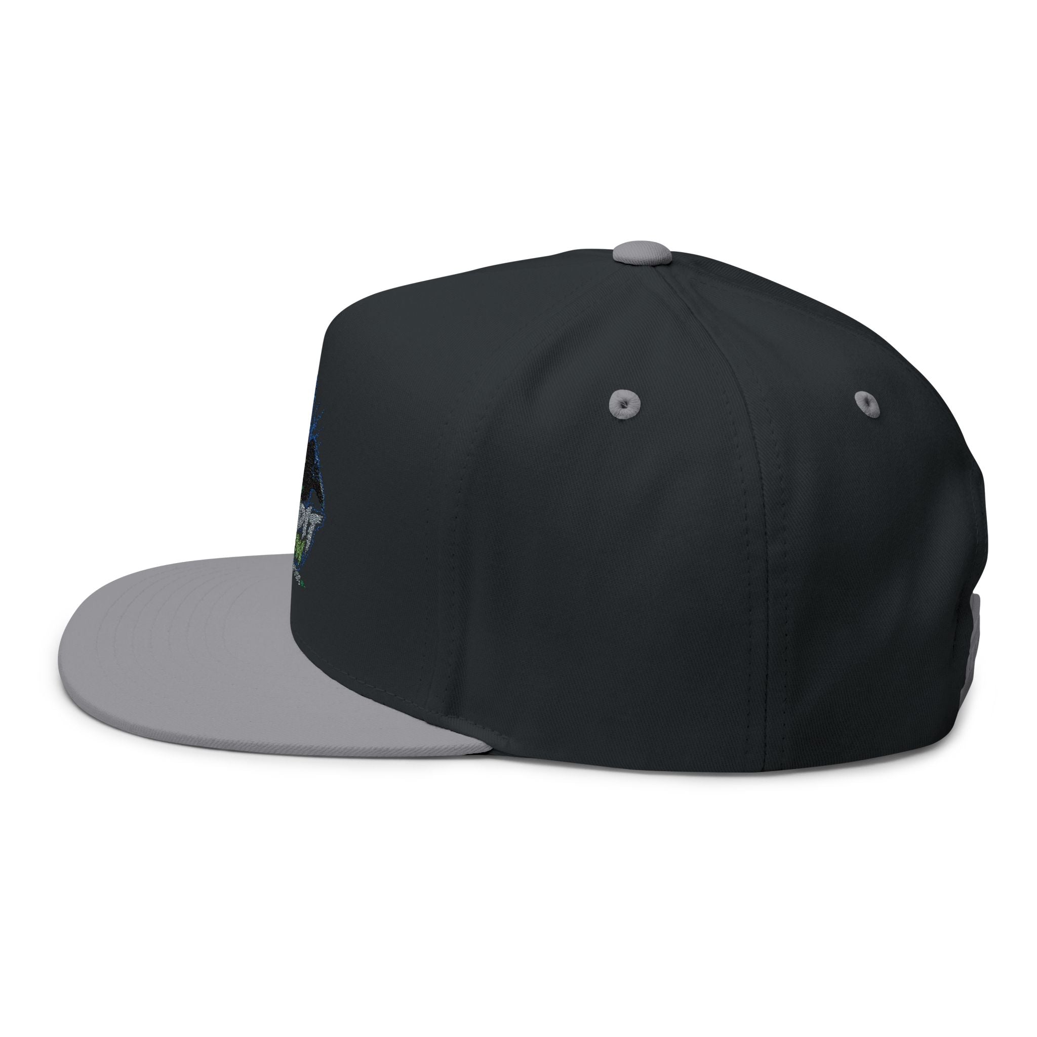 Embroidered Flat Bill Cap — Send It Crew Skull Ribbon Logo