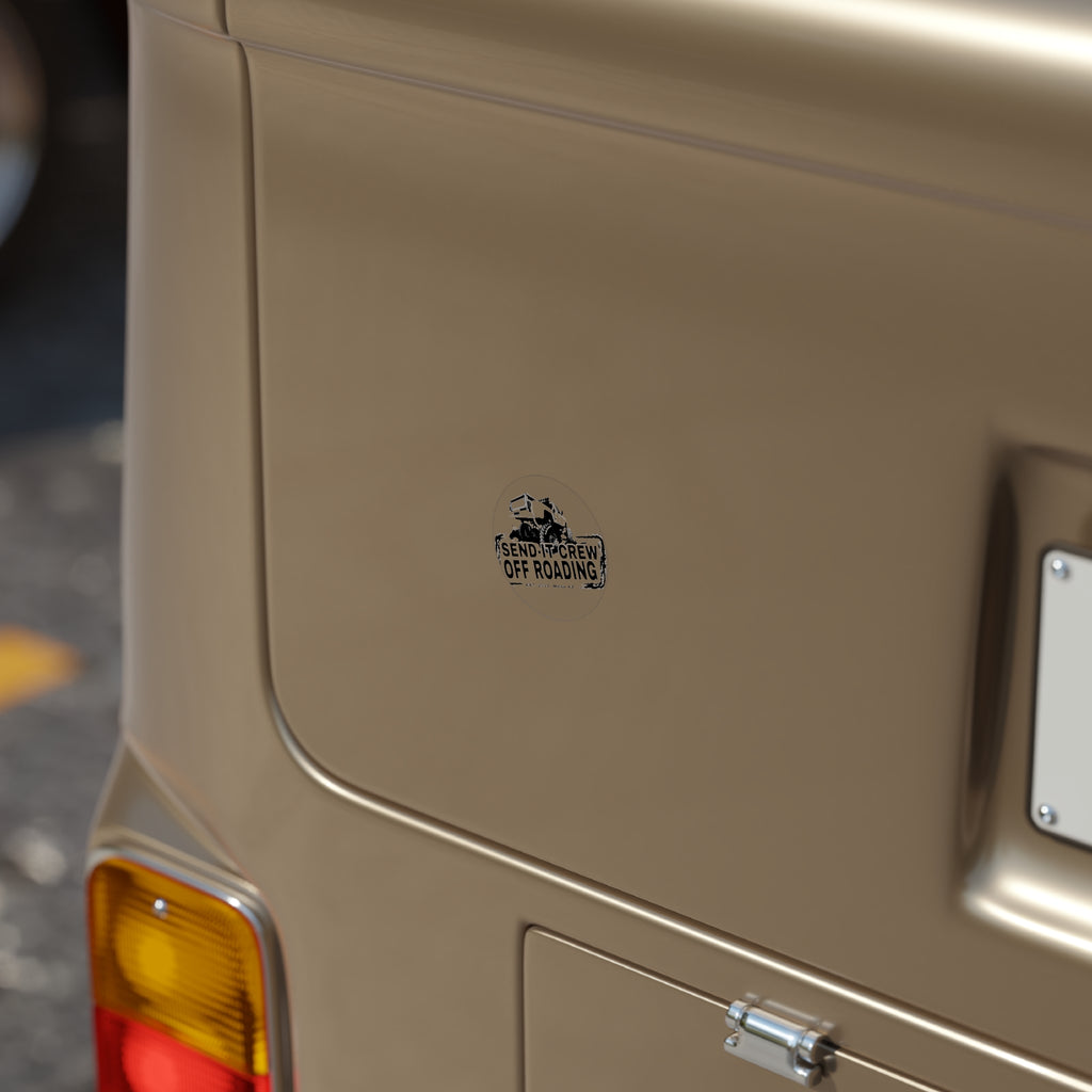 Round Off-Road Sticker — “Send-It Crew Off Roading” Transparent Truck Decal