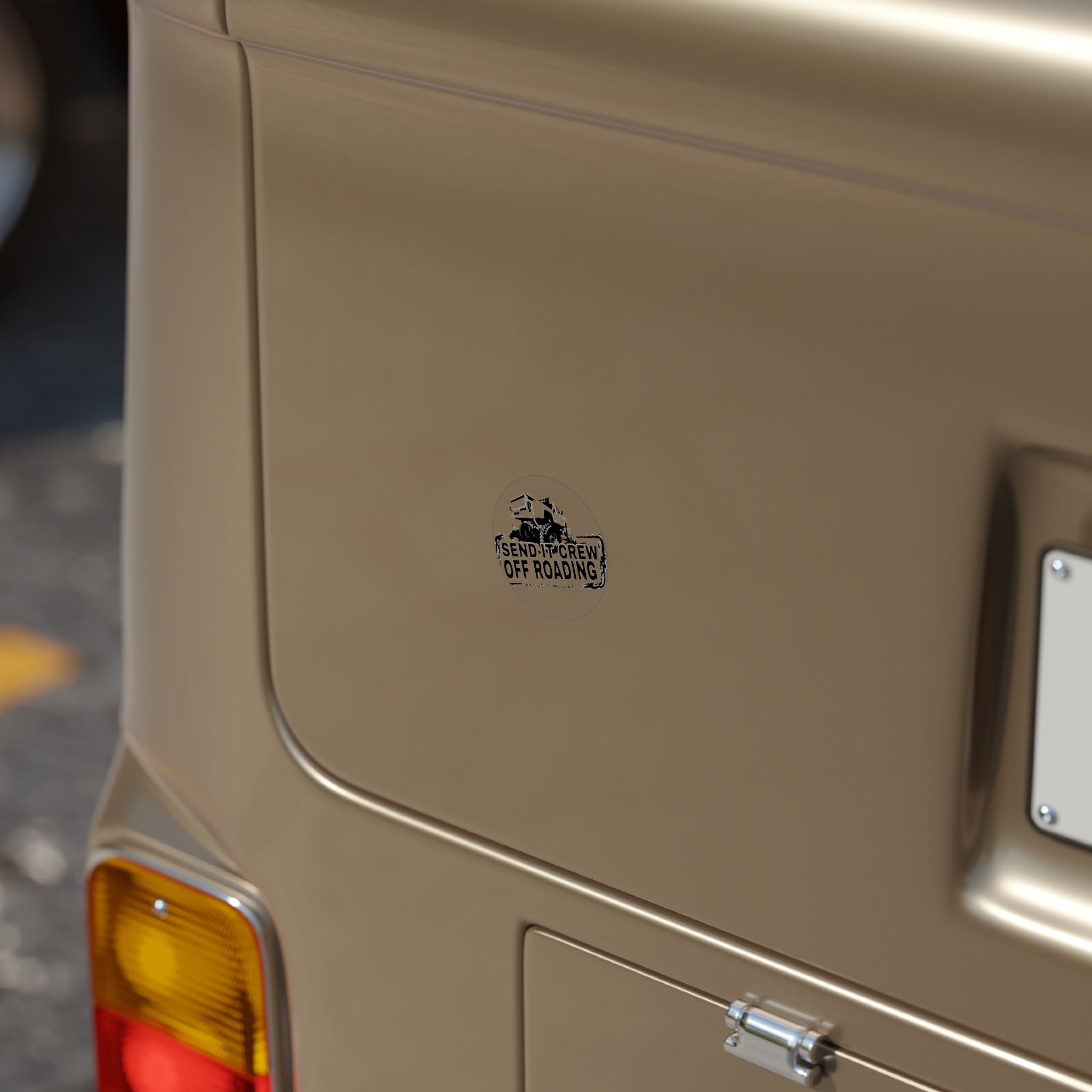Round Off-Road Sticker — “Send-It Crew Off Roading” Transparent Truck Decal