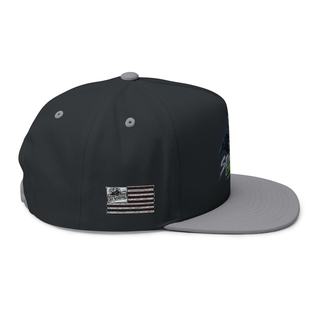 Embroidered Flat Bill Cap — Send It Crew Skull Ribbon Logo